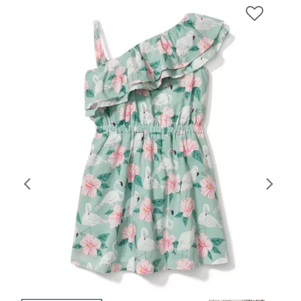 Like New, Janie and Jack Sage Flamingo Hibiscus Cold Shoulder Dress, Size 5